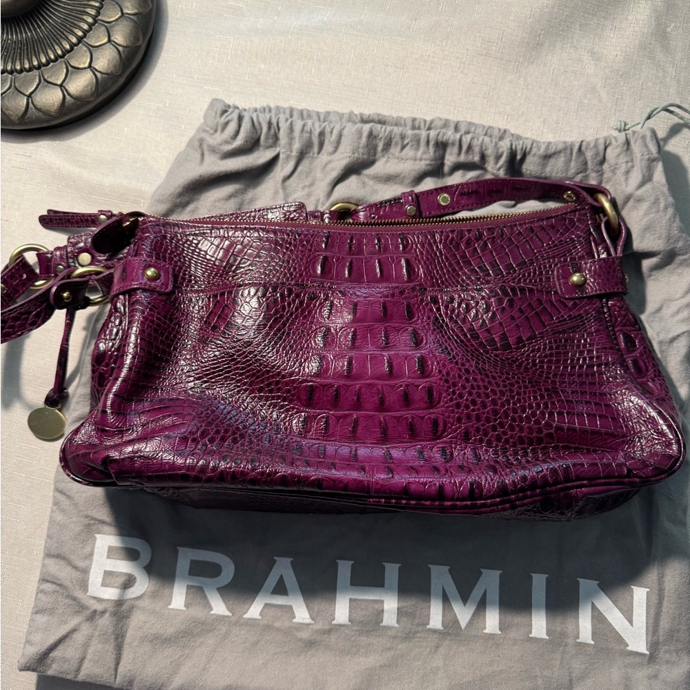 Brahmin Deep Purple Crocodile Embossed Shoulder Bag